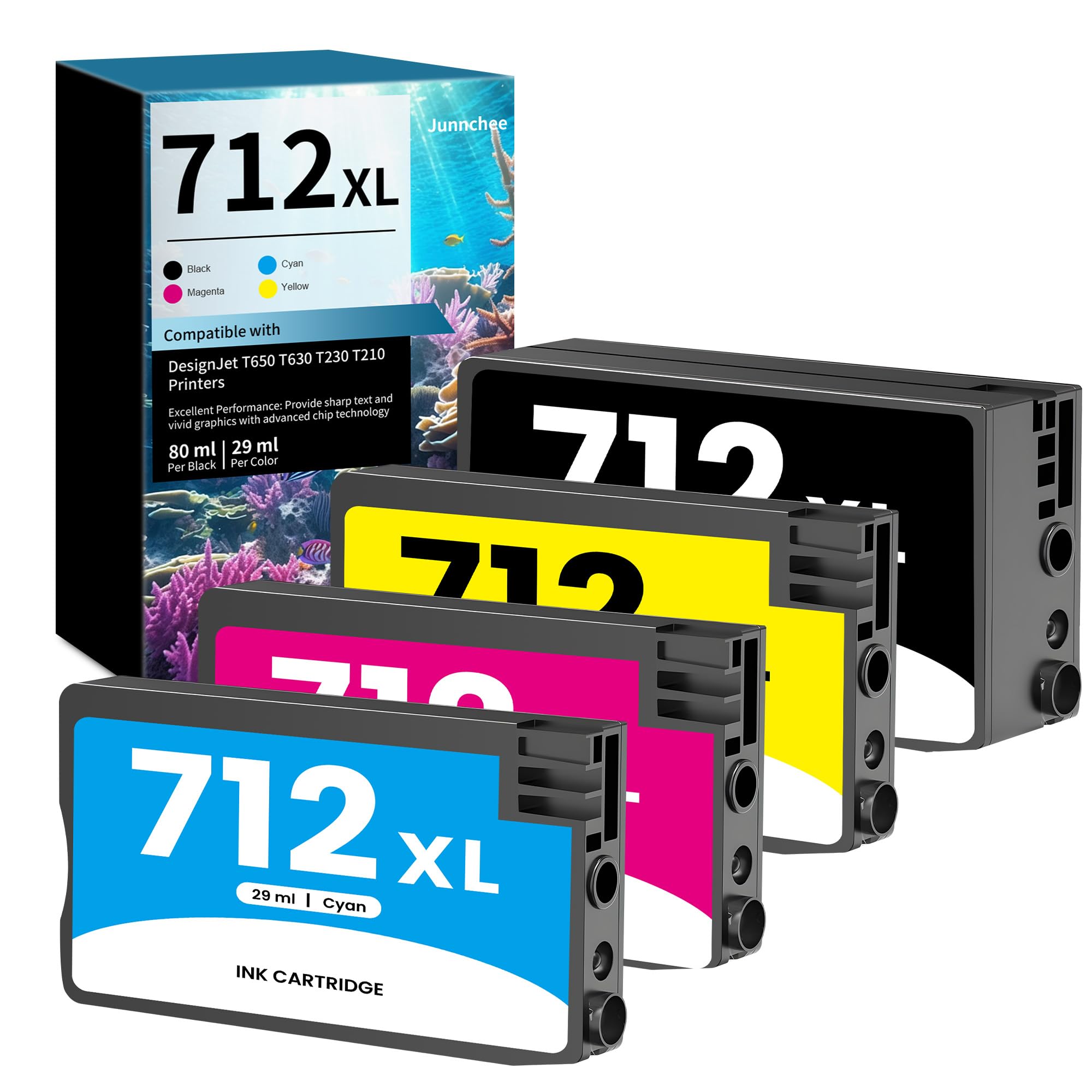 712 712XL T210 Designjet Ink Cartridges Replacement for HP 712 XL 712XL Ink Cartridges Combo Pack for DesignJet T230 T650 T630 Studio Plotter Printer
