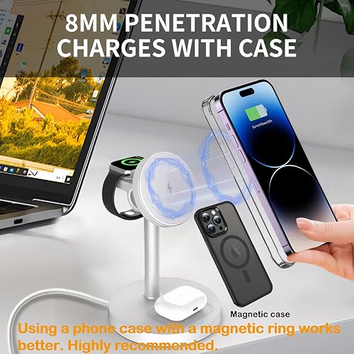 Miniatura 4 de 2025 Estación de carga inalámbrica 3 en 1 para iPhone 1615141312, Apple Watch 9Ultra 2, AirPods  Cargador rápido de 20 W, compatible con Mag-Safe,