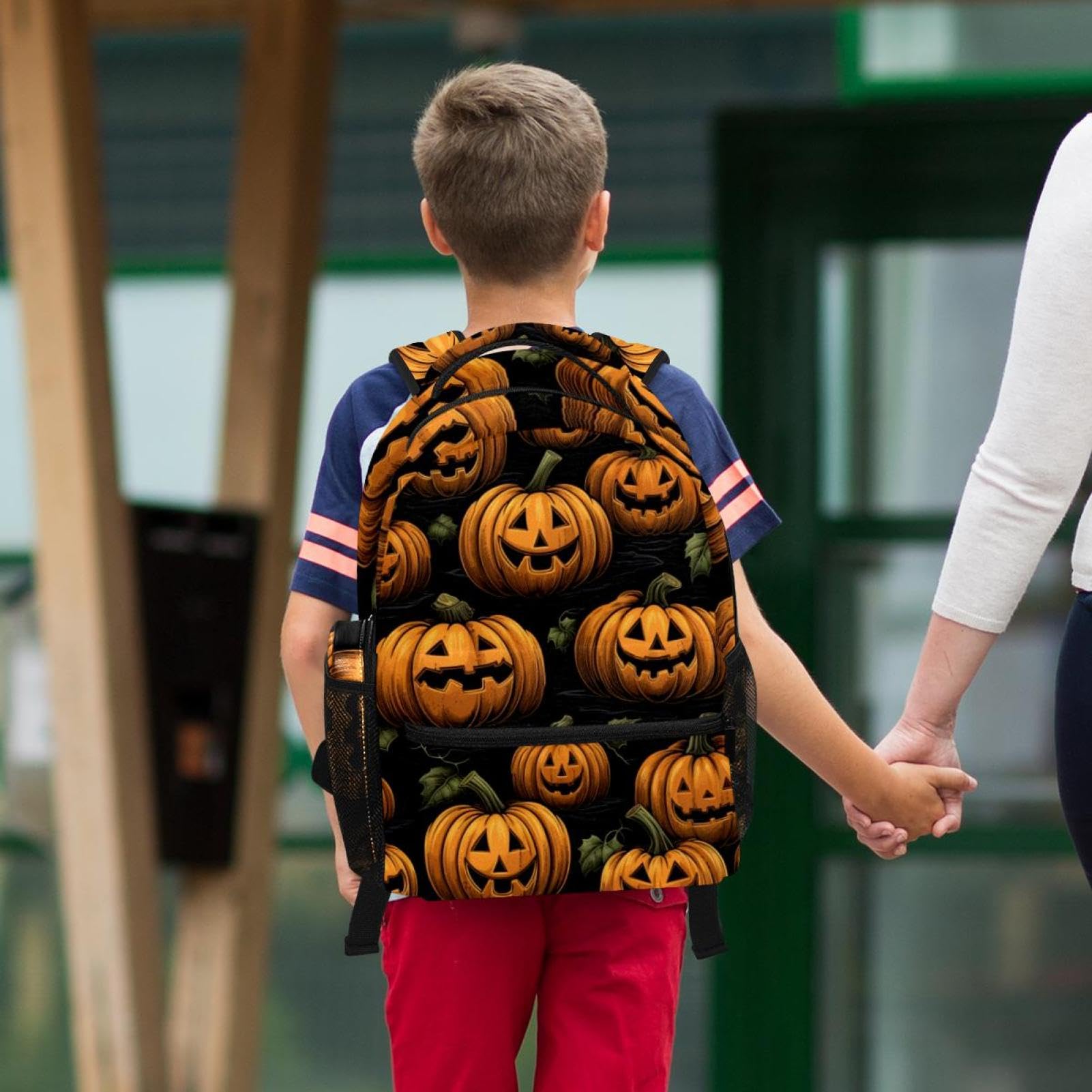 Halloween dynie bagaż i sprzęt podróżny zestaw toreb szkolnych - plecak i piórnik, idealny dla studentów, dzieci, chłopców, dziewcząt, Wielokolorowy #02, B：29.4x20x40cm P：19x7.5x3.8cm, Plecaki na co