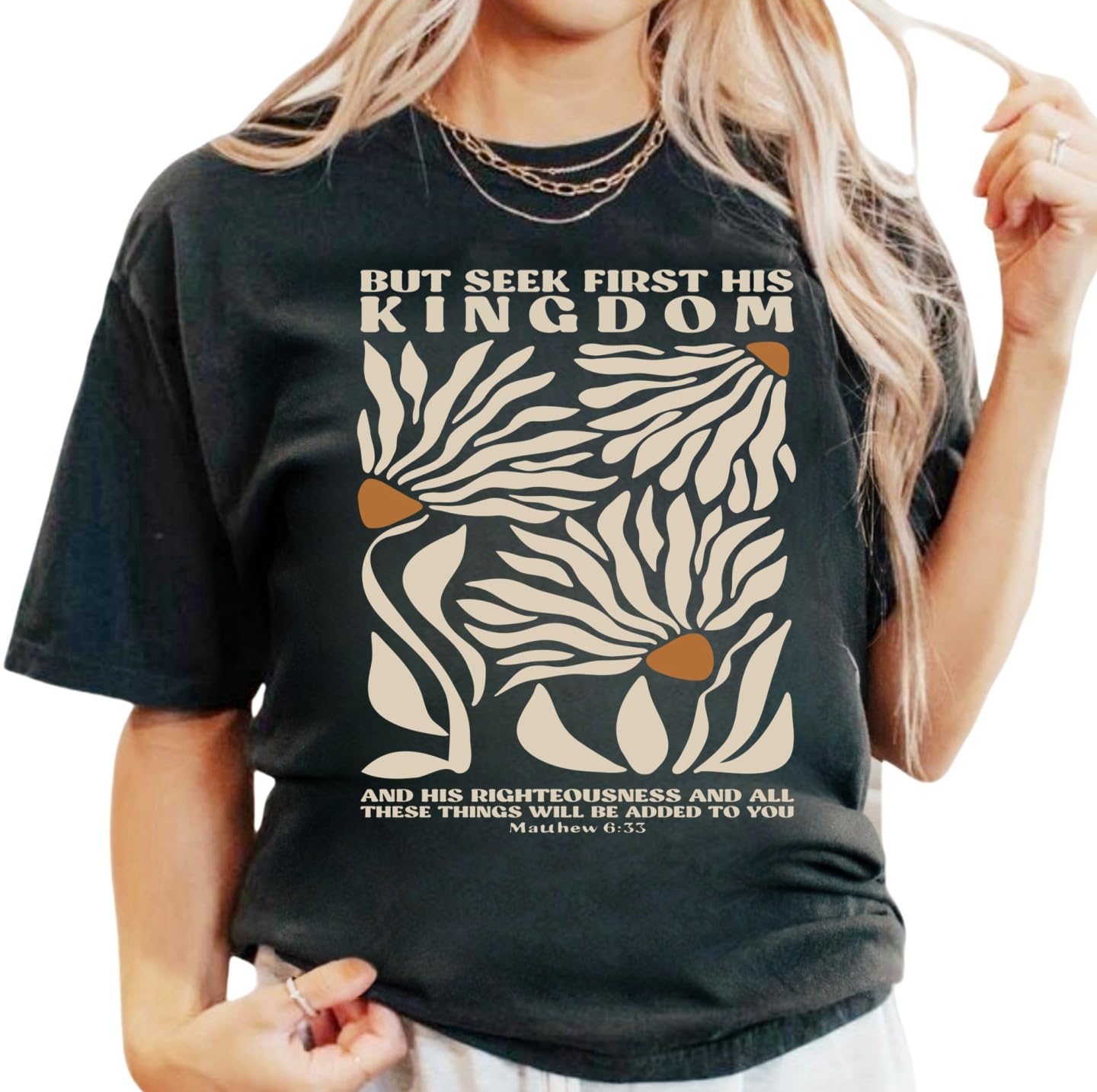 Christian Shirts for Women Vintage Bible Verse Boho Floral Graphic Tees Christian Gifts for Her(S,Dark Grey-3), Small