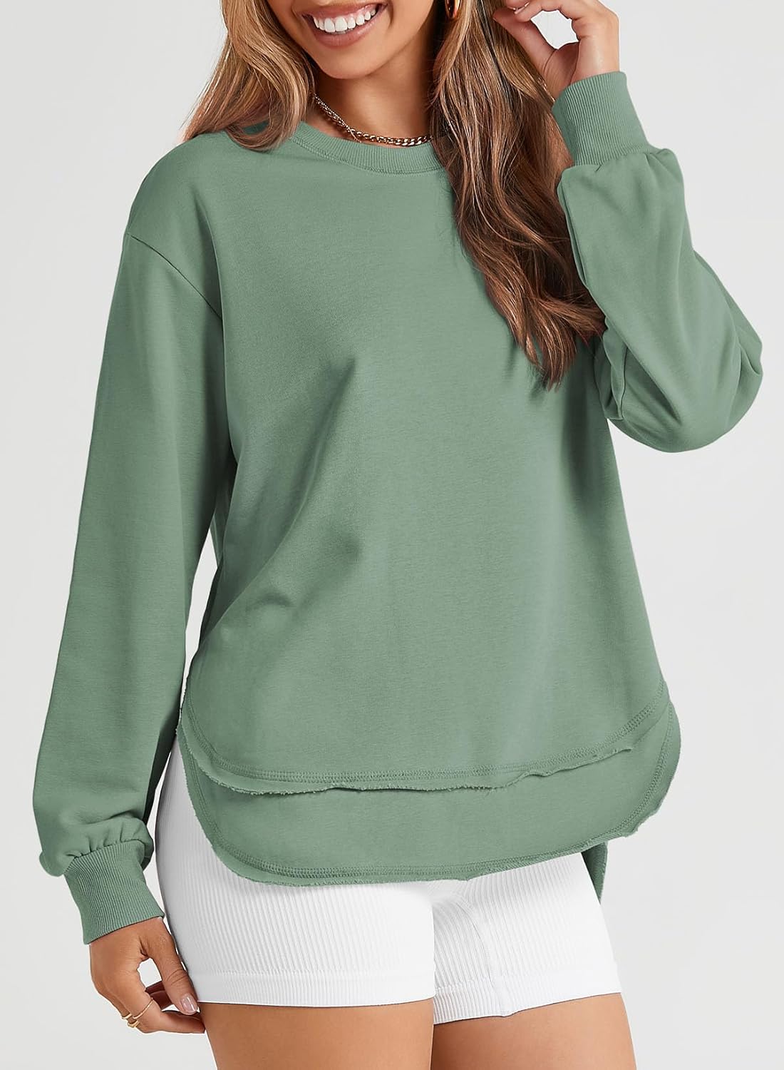 EVALESS Sweatshirt for Women Crewneck Long Sleeve Side Split Tops Casual Solid Color Loose Pullover Shirts 2025 Clothes - Image 4