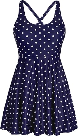 HUSKARY One Piece Swimsuit Women Tummy Control Swim Dress Swimwear S-24W