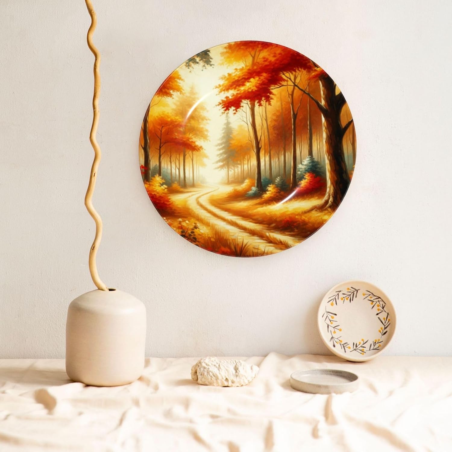 Autumn-Forest-Road-Painting 10 Inch Decorative Plate With Stand, Elegant Display Wall Plate For Home Decor