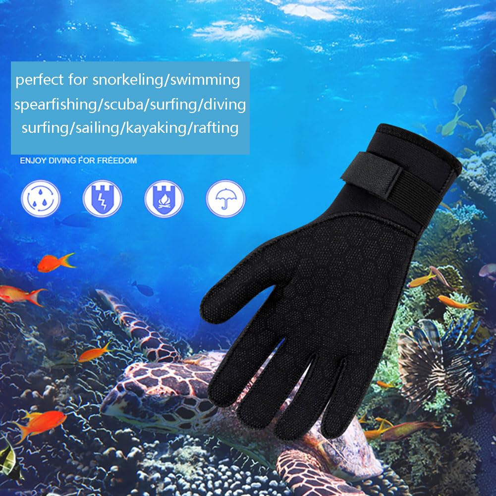 XGOPTS 3mm Diving Neoprene Water Gloves Thermal Anti-Slip Scuba Wetsuit Gloves High Stretch Diving Gloves Adjustable Waist Strap for Women Men Snorkeling Surfing Kayaking Rafting Spearfishing Sailing