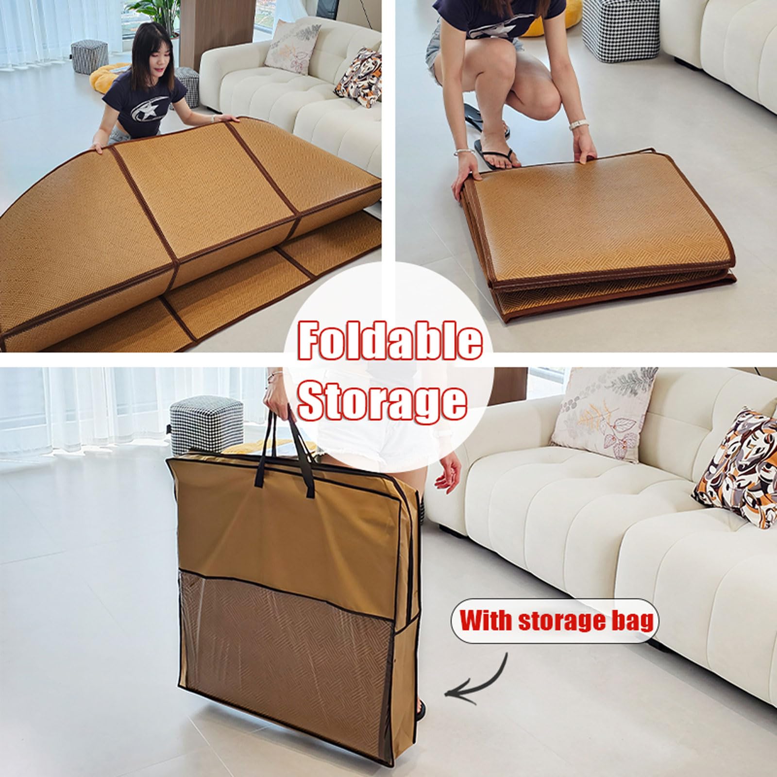 Traditionelle Japanische Tatami-Matte Rattan Faltbar Rutschfest Atmungsaktiv für Meditation Yoga