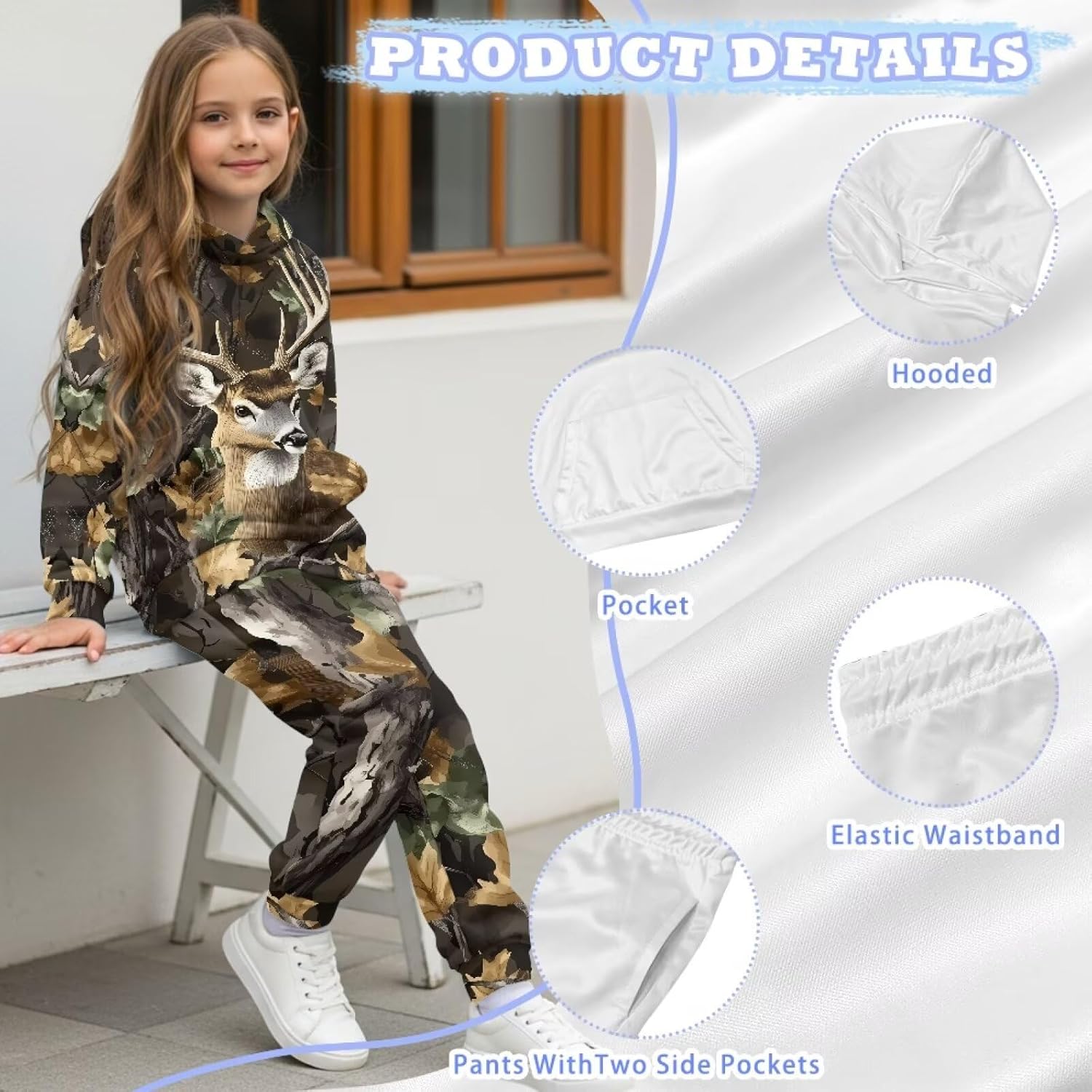Tracksuits for Girls Warm Sweatsuits and Sweatpants Comfortable Hooded Graphic Pullover Top Pants