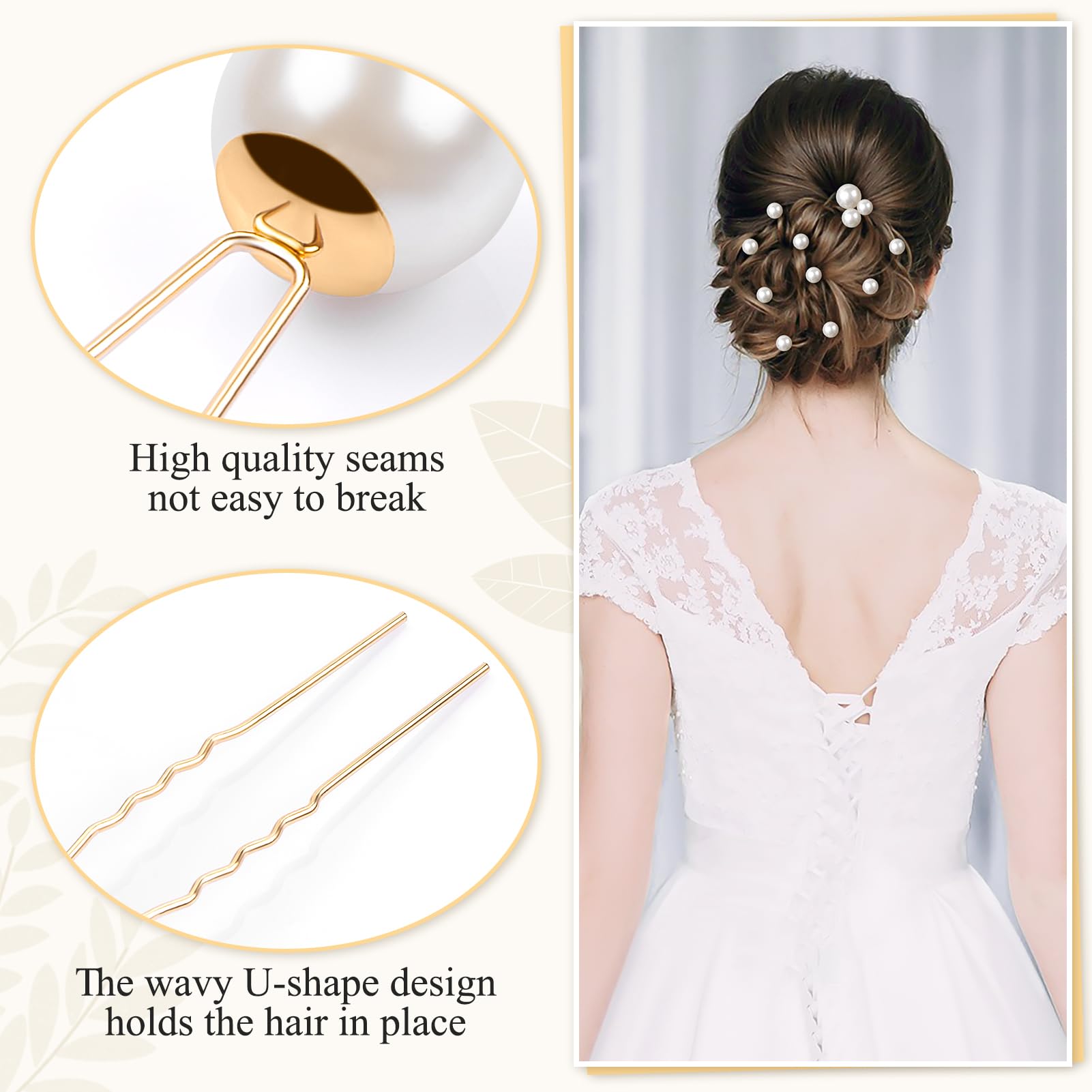 XFSRG 7 Pezzi Forcine Capelli Sposa Foglie Accessori Sposa Capelli Gioielli con Cristalli e Perle Accessori Nuziali a Forma Di U per Damigelle e Donne (Oro