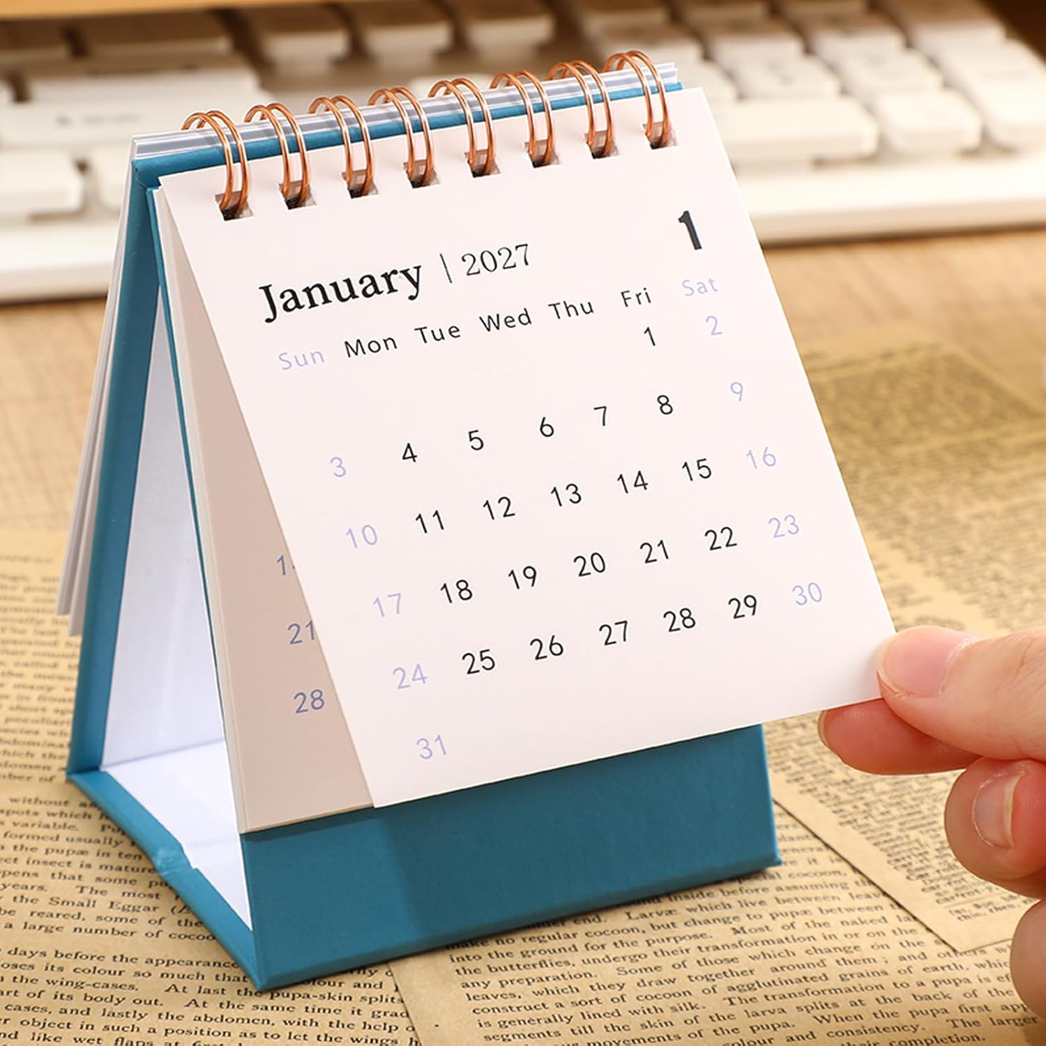 Mini Desk Calendar 2026-2027, Standing Flip Small Desk Calendar- July 2026 to Dec 2027 18 Monthly Desktop Calendar- Thick Paper Twin-Wire Binding for Home or Office (Blue) image 2