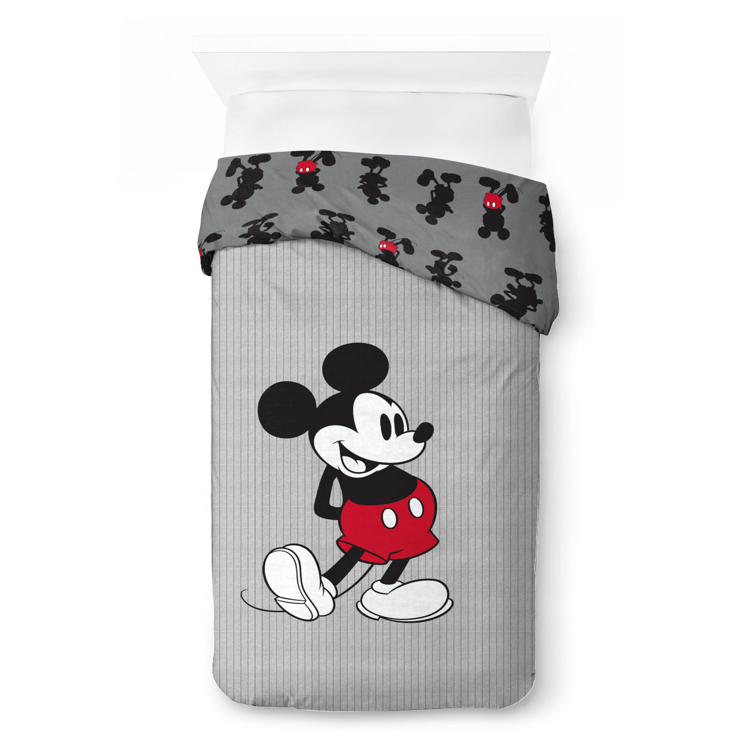 Juego de Cama de Mickey Mouse Disney a Rayas con Funda de edredón para Cama Individual de algodón Afelpado - Incluye una Funda de Almohada de 50 x 70 cm