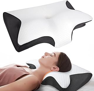 Curosleep Kissen,Ergonomisches Orthopädisches Kissen Mit konturierter Unterstützung für Seiten,Rücken und Bauch,Ergonomisches Kissen mit Schaumbildung im Nacken und bei Nackenschmerzen (Schwarz)