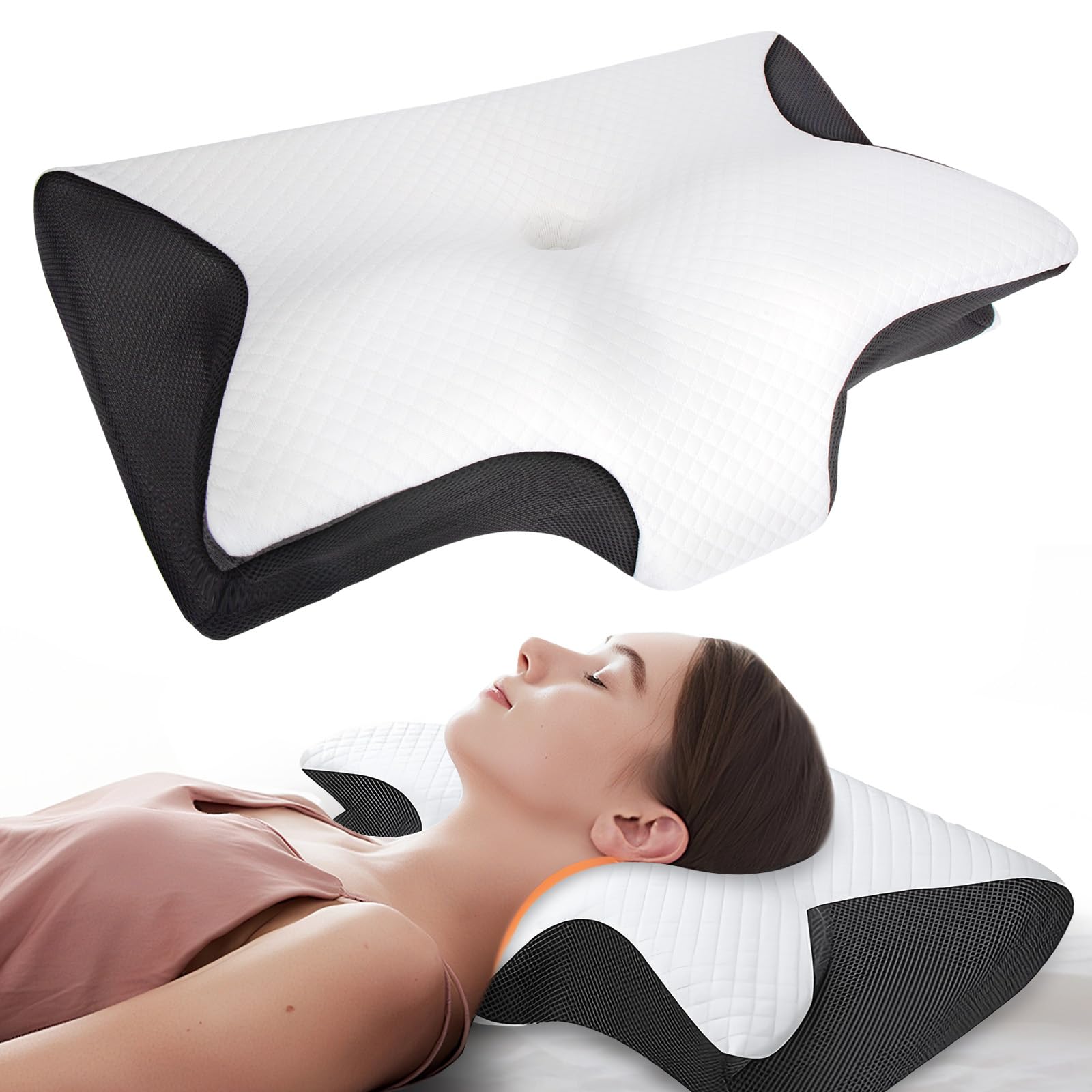 Curosleep Kissen,Orthopädisches Nackenkissen – Ergonomisches Memory Foam Kissen für Seitenschläfer & Rückenschläfer gegen Nackenschmerzen, Atmungsaktives Schlafkissen mit Waschbarem Bezug (Schwarz)