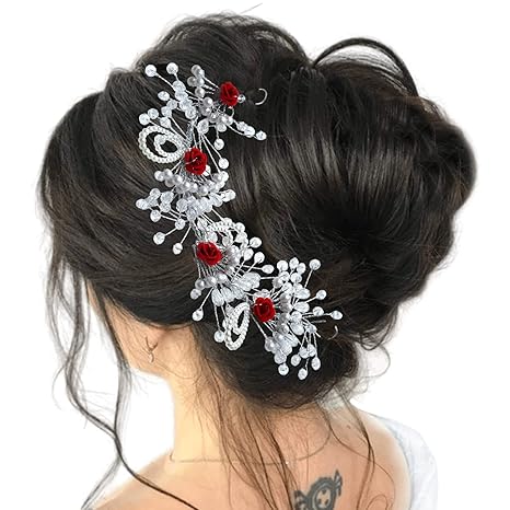 TEMPERIA Hair Accessories For Women & Girls Stylish for Wedding - Artificial Flowers & Pearl Style Juda Bun Accessories - Floral Bridal Brooch & Hair Pins - Hairstyle Decoration Bride Clips (MN103)