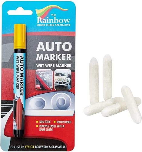 Rotuladores de auto para auto Writer  Amarillo estrecho 0.197 in con 5 puntas de repuesto  Ventanas, vidrio, neumáticos, todas las superficies
