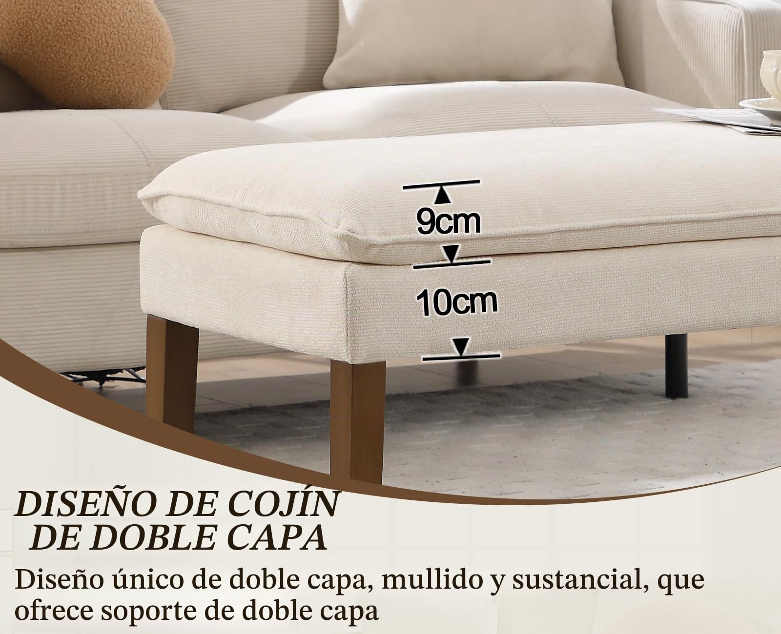 Ya-Home Banco Pie de Cama Banco Tapizado de Chenille,Blanco | Chenille, Patas de Madera, 19cm Cojin Doble Capa, Almohadillas Antideslizantes, para Pasillo/Dormitorio/Recibidor, MAX 136KG