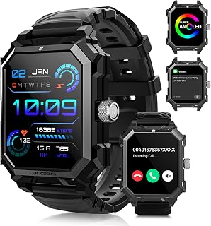 Rogbid Smartwatch, Herren Unterstützt Bluetooth-Telefonie/Chat 1,96-Zoll-Zifferblatt IP69k Wasserdicht über 100 Sportmodi Fitness Tracker Schrittzähler Schlafüberwachung Kompatibel mit Android und IOS