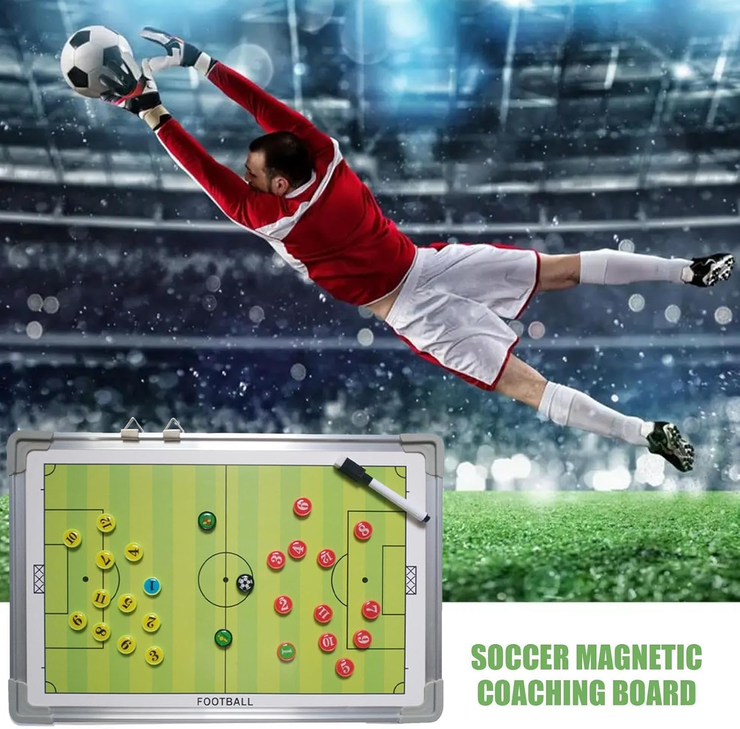 Magnetic Soccer clipboard - Football Coaching Board, Portable Magnetic whiteboard, Erasable Football Boards with 2 Marker Pen, Training Tool for Footballs Activities Team Practice Referee