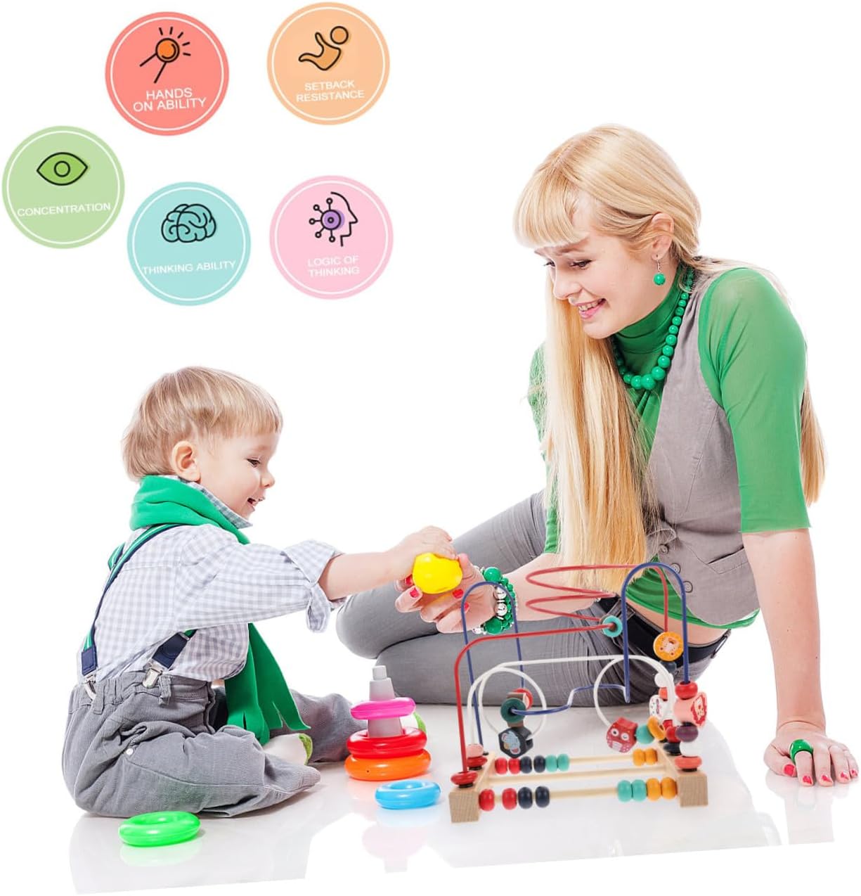 Totority Wooden Bead Maze Roller Educational for Brightly Colored Cognitive Puzzle Game Hand-Eye Coordination Development Interactive Learning Activity