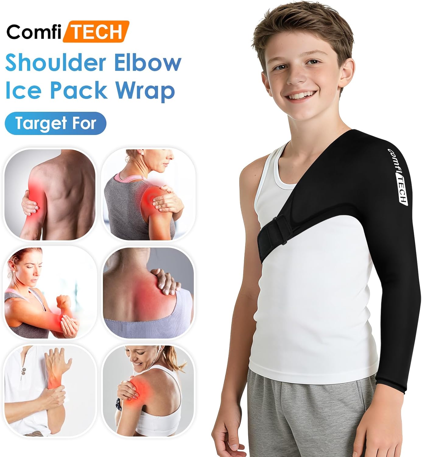 ComfiTECH Youth Shoulder Arm Ice Pack Wrap for Pitchers, Ice Arm Sleeve for Young Volleyball Player, Athletes, Flexible Cold Application for Throwing Recovery, Elbow Joint and Muscle Relaxation, Small