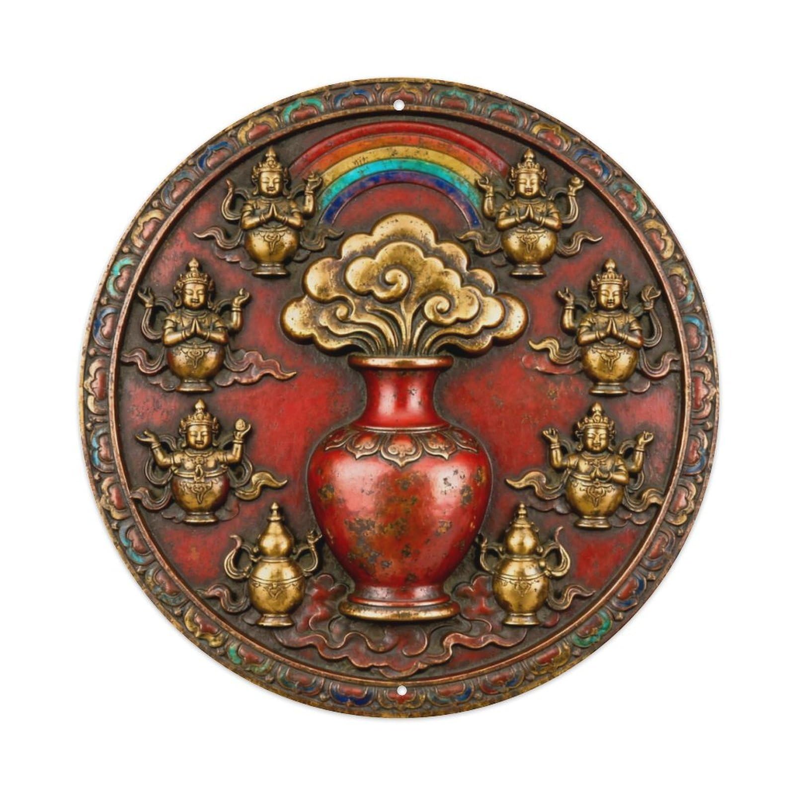 Tibet Treasure Vase Rainbow Cloud Metal Tin Sign Plaque