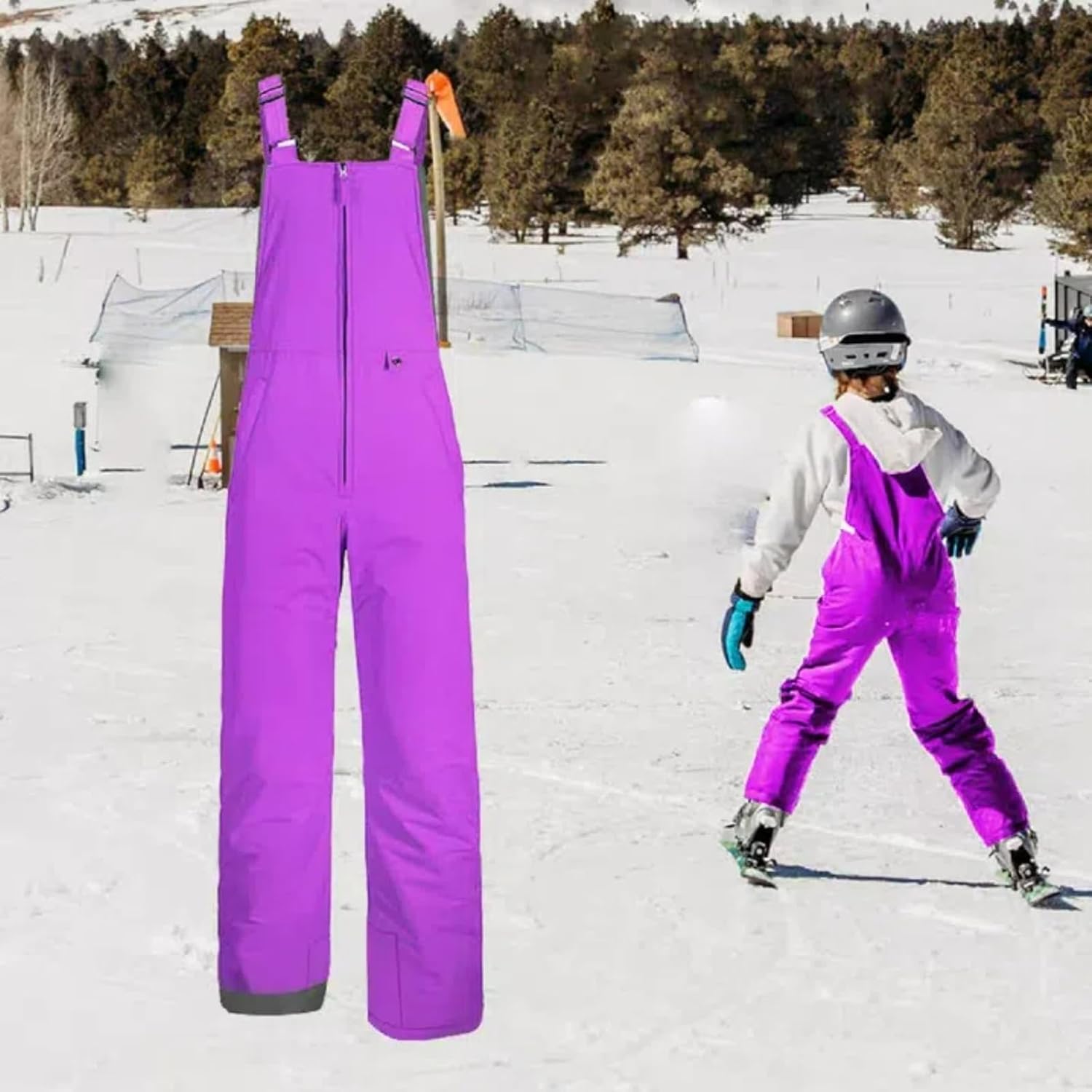 Teen Girls Bib Snow Pants Winter Waterproof Insulated Snowpants Kids Front Zipper Outdoor Ski Overall with Pockets