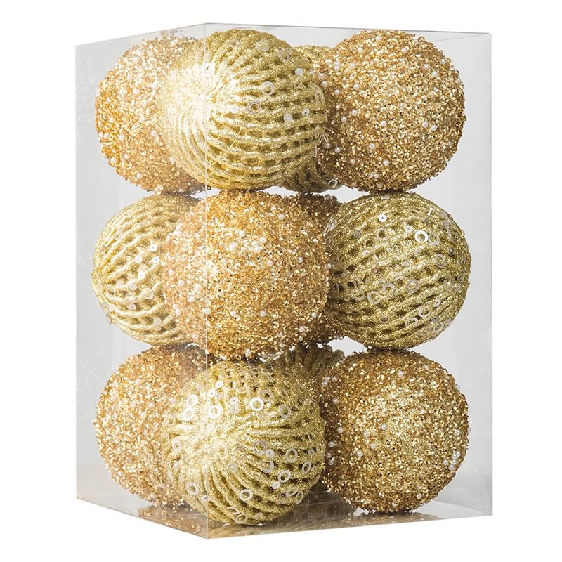 12er Set edle XXL Weihnachtskugeln Ø 8cm in Gold - Weihnachtsbaum...