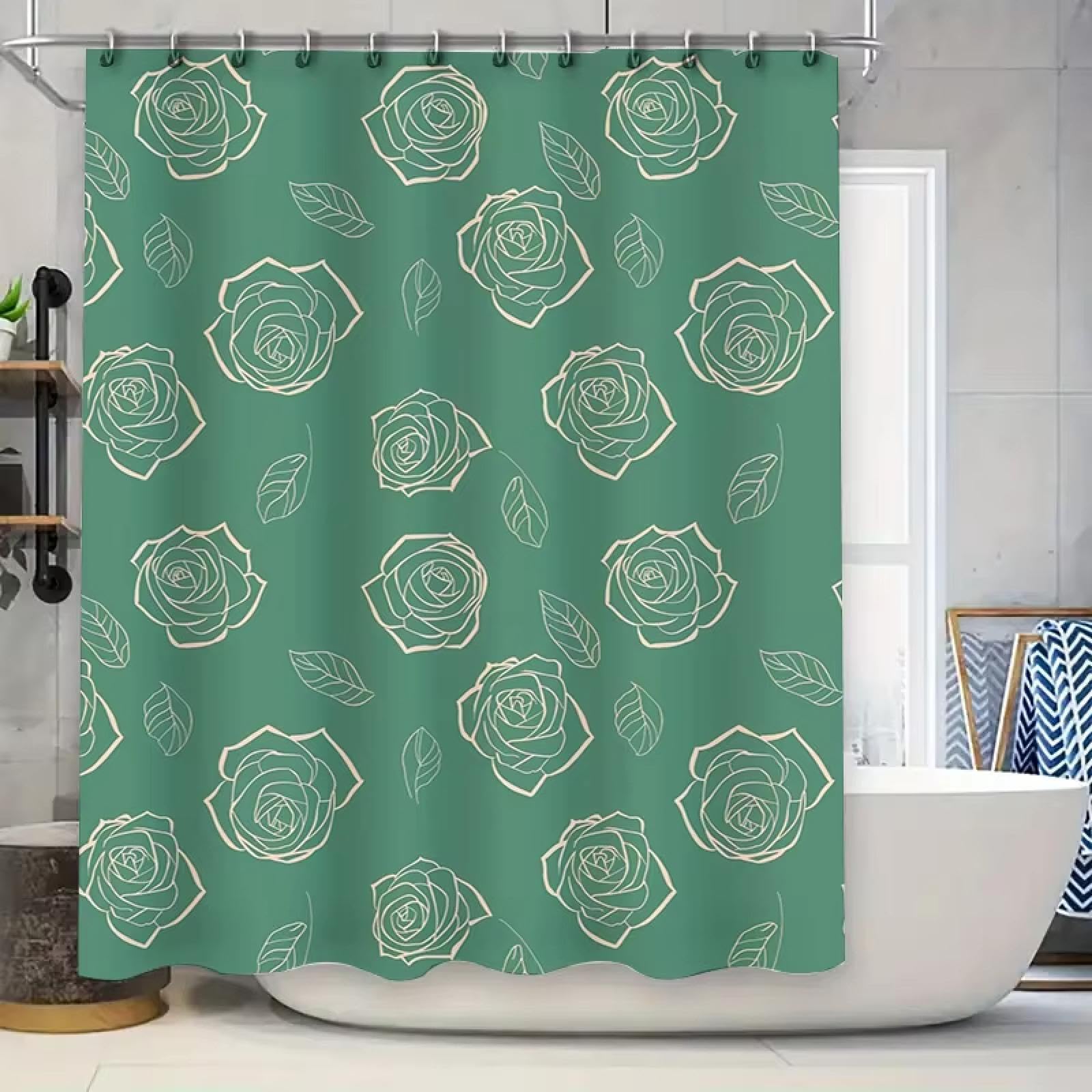 Rideau de douche anti-éclaboussures imprimé floral résistant à l'humidité avec crochets 120x220cm