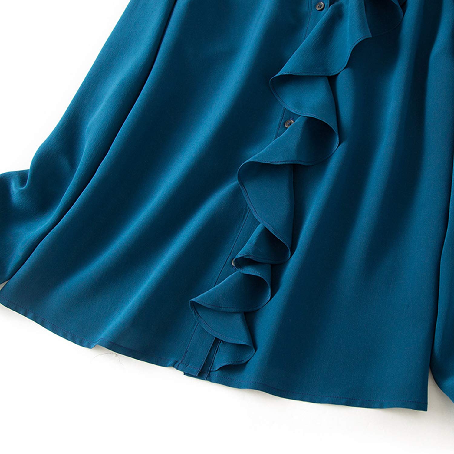 Elegante Camicia da Donna in Seta Blu, Top Primavera A Balze Vintage, Blusa da Ufficio Donna Fashion