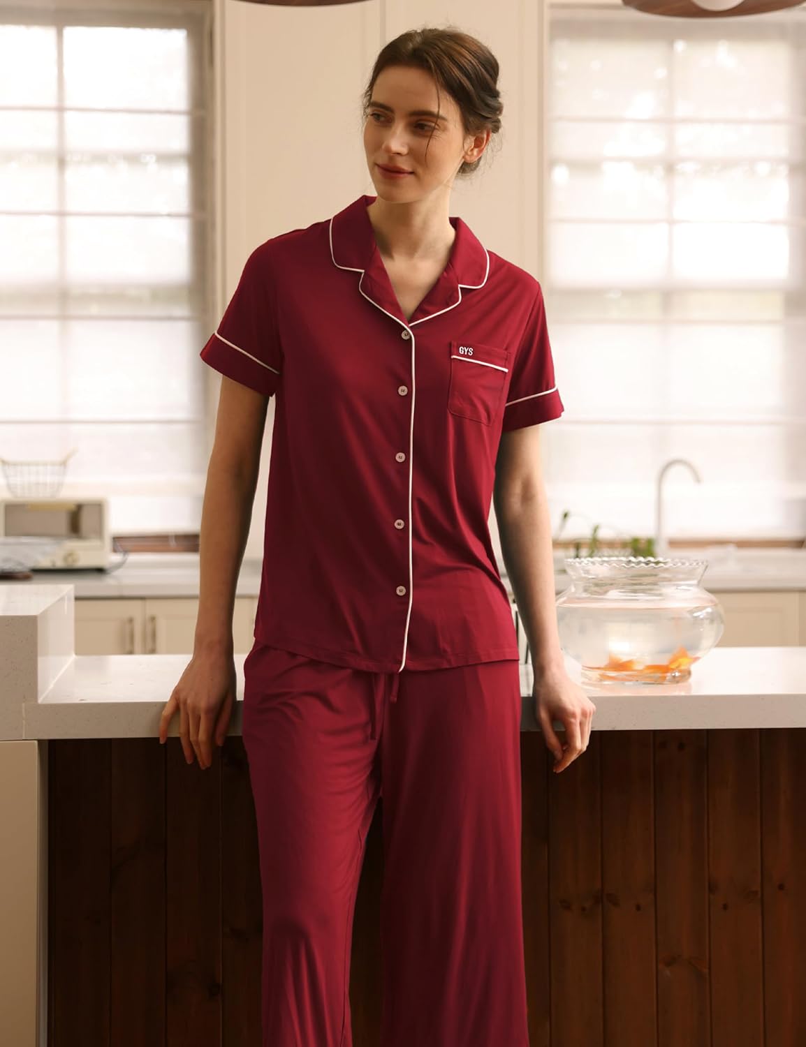 GYS Premium Womens Pajama Set Bamboo Viscose 2 Piece Short Sleeve Sleepwear - Image 4