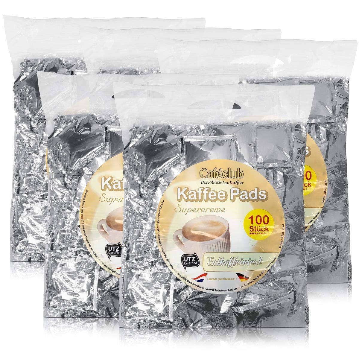 5x Cafeclub Entkoffeiniert Kaffeepads Megabeutel je 100 stk. einzeln verpackt