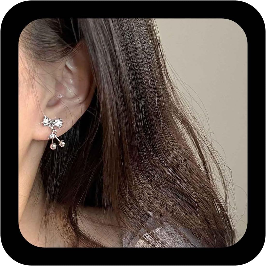 Boho Rhinestone Bow Earrings Vintage Cherry Drop Earrings Silver Tiny Crystal Bow Stud Earrings Shiny Cz Paved Bow Knot Earrings Jewelry for Women