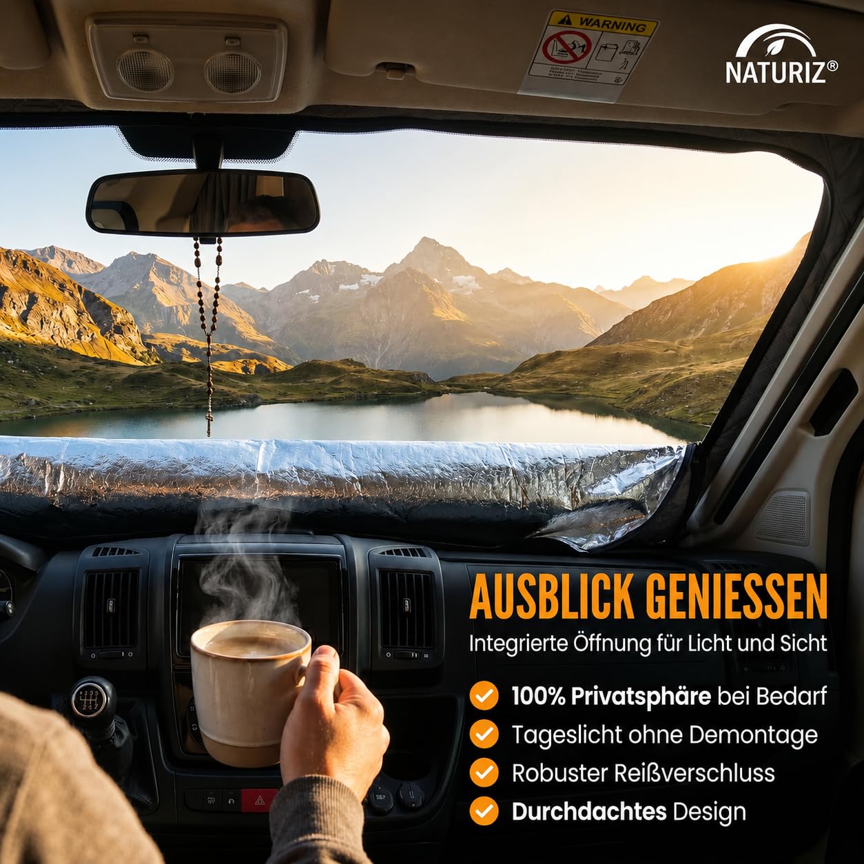 NATURIZ® FIAT Ducato Frontscheibenabdeckung – Premium Windschutzscheibenabdeckung - Thermomatte außen mit Sonnenschutz für Wohnmobile – für FIAT Ducato, Citroen Jumper, Peugeot Boxer 2006–2025 (FIAT)