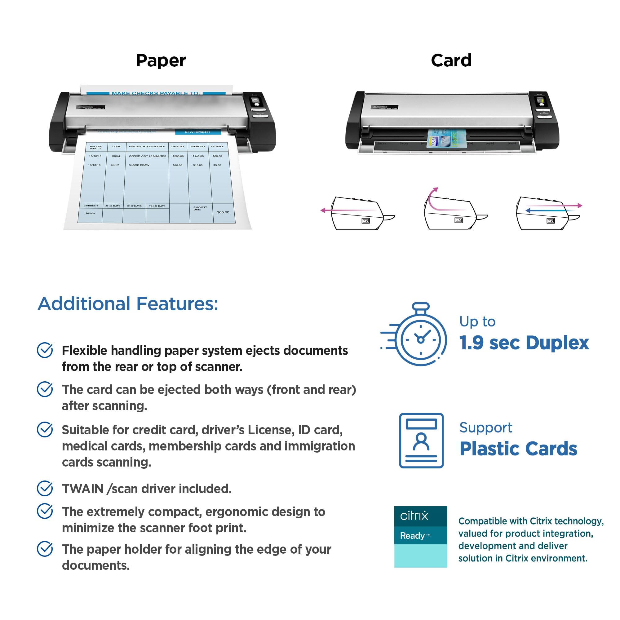 Plustek D430 Plus Desktop Compact Scanner - Citrix Ready and Most Rx Software Compatible for Pharmacy use