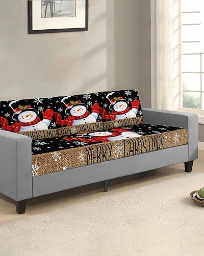 Miniatura 2 de Fundas elásticas de cojín para sofá, diseño de muñeco de nieve negro, seccional, individual, en forma de L, con parte inferior elástica, funda