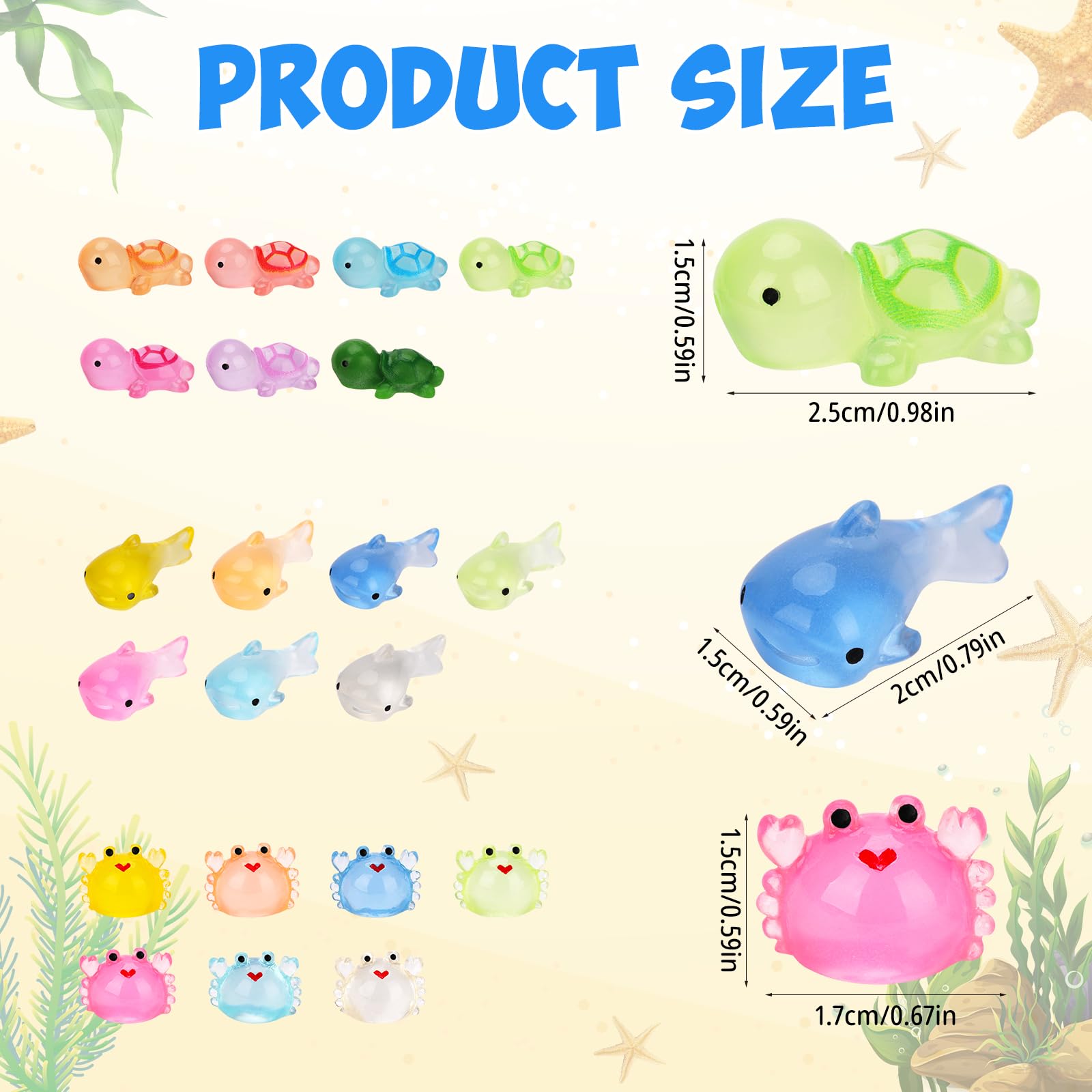 NQEUEPN 42pcs Mini Resin Animal Statue, Glow in the Dark Marine Animal Ornaments - Image 2