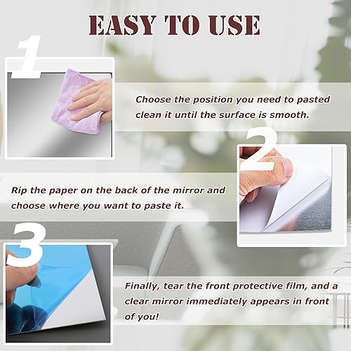 Miniatura 3 de LYCRAFTS 4PCS Self Adhesive Acrylic Mirror Tiles Waterproof Flexible Mirror Wall Stickers Sheets Non Glass Body Mirror for Bathroom Bedroom Living