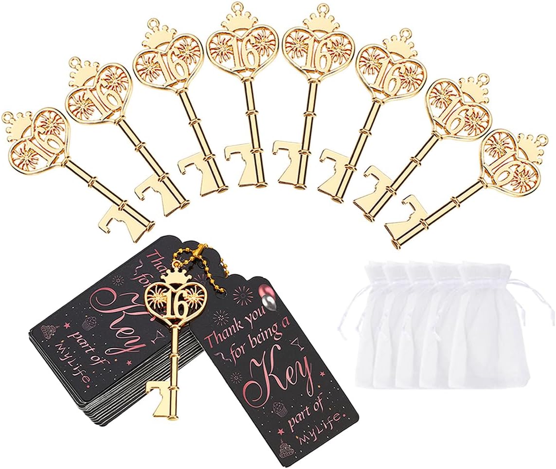 24pcs 16th Gold Key Bottle Opener Birthday Party Favors, Key Beer Bottle Opener Favors 16 Anniversary Souvenirs Return Gifts for Guests Party Decor Supplies (16th) - Image 8