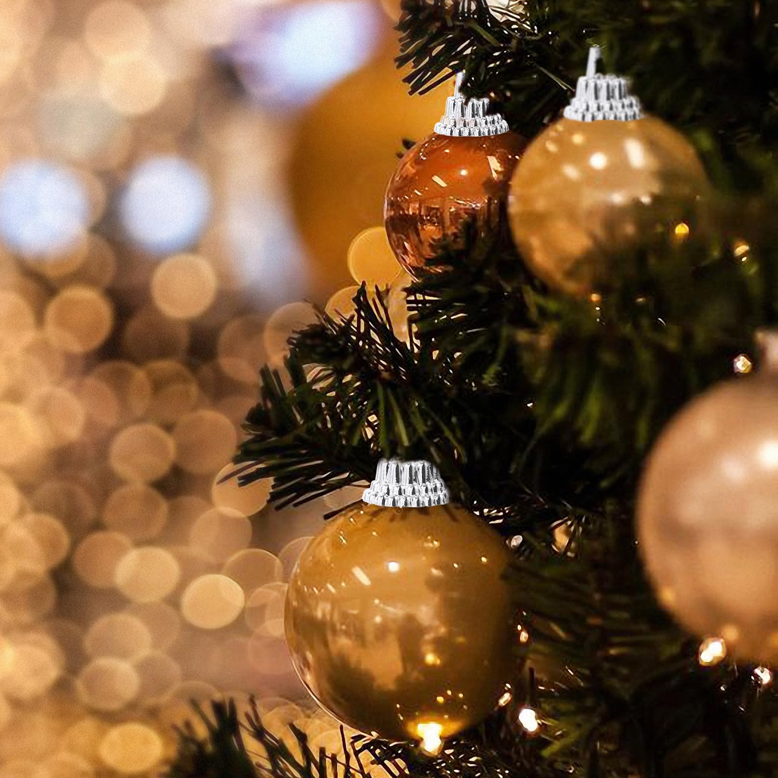 SAFIGLE Christmas Ball Caps:200 Silver Plastic Ornament Caps for Diy Tree Decorations Easy Hanging Ball Covers for Holiday Decor - Image 3
