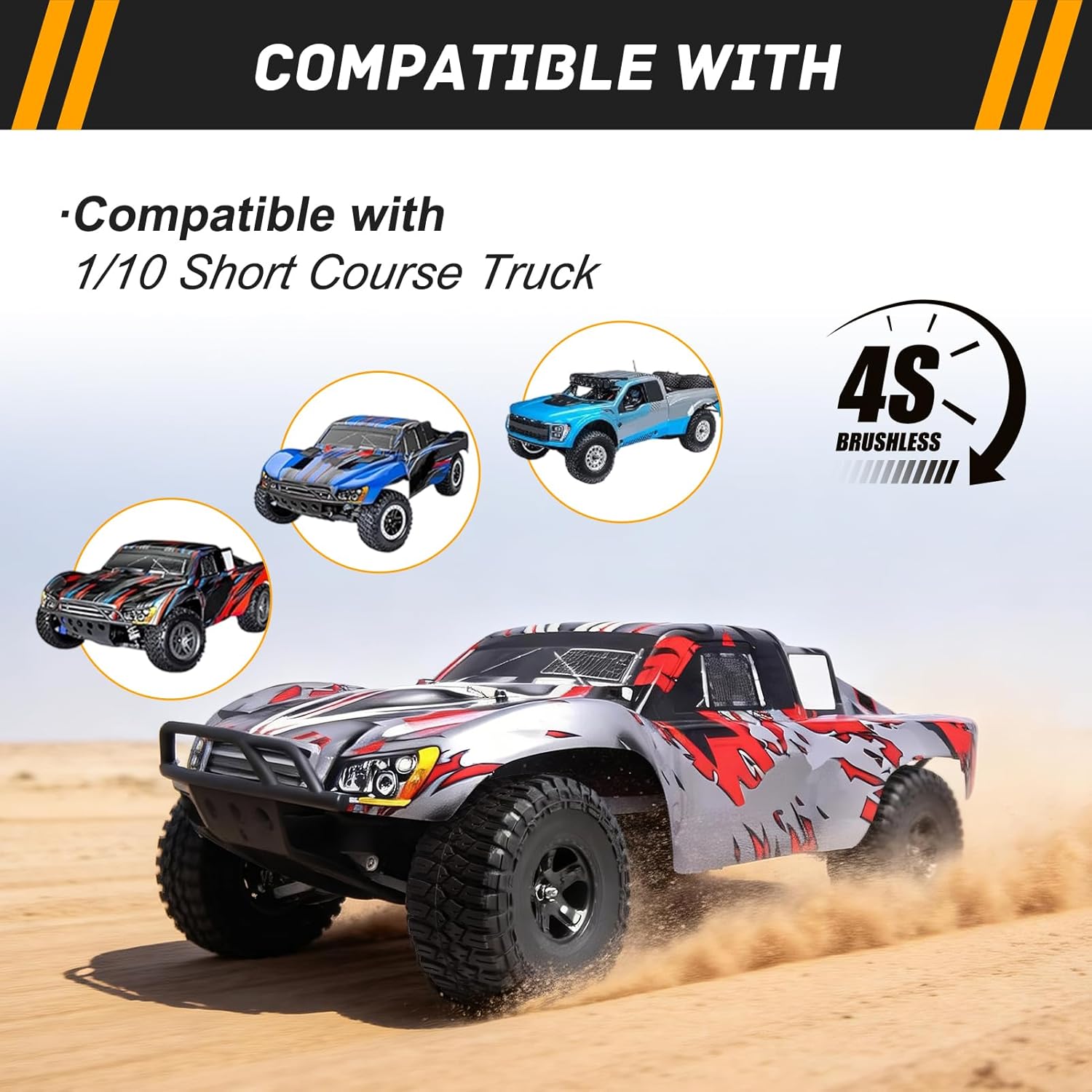 RC Short Course Truck Wheels and Tires with Foam Inserts for 1/10 Traxxas Slash 4X4 BL-2S 2WD Losi Tenacity TT Baja Rey 22SCT HPI Redcat Blackout SC, Set of 4 (Style 2)