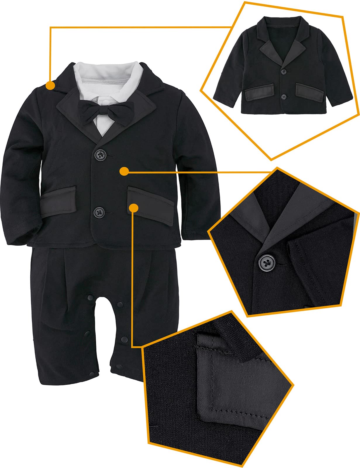 mintgreen Barboteuse pour Bébé Garçon Gentleman, Ensemble de Costume 2 Pièces Tenue de Mariage avec Manteau, 6-24 mois