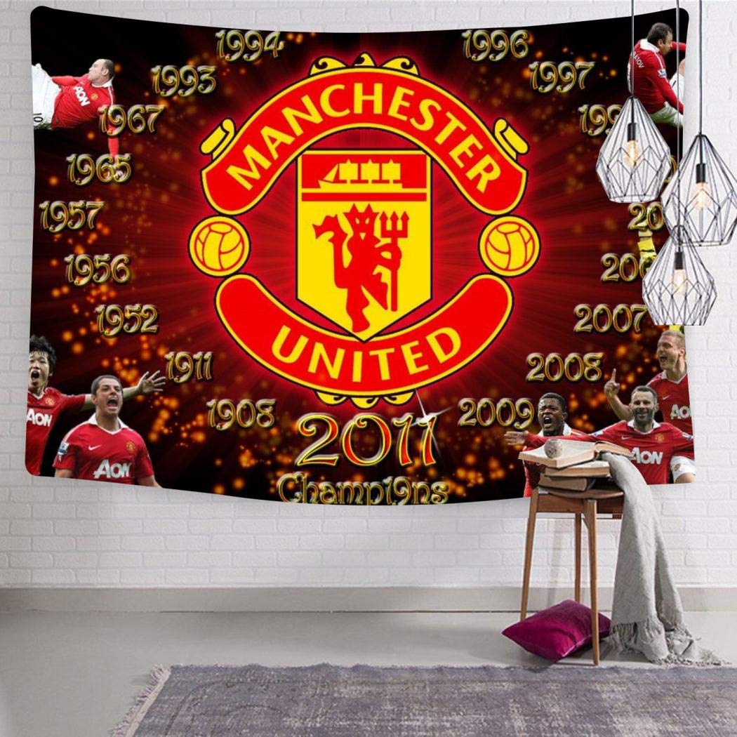 HSUIHA Wall Tapestry Manchester Football Logo Wall Art Decoration Tapestry Wall Hanging for Living Room Bedroom Dorm Decor 59.1x 59.1 Inch