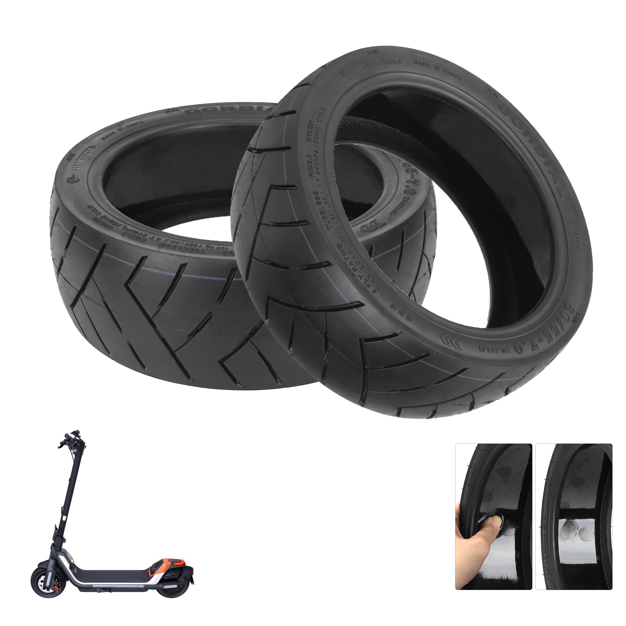 80/55-7.0(10.5 * 3.0) Pneu à Vide pour Segway Ninebot P65 10.5 pouces Pneu Autoréparable pour Scooter Electrique Pneus sans Chambre à air Pièces de Rechange Accessoire (pneu*2)