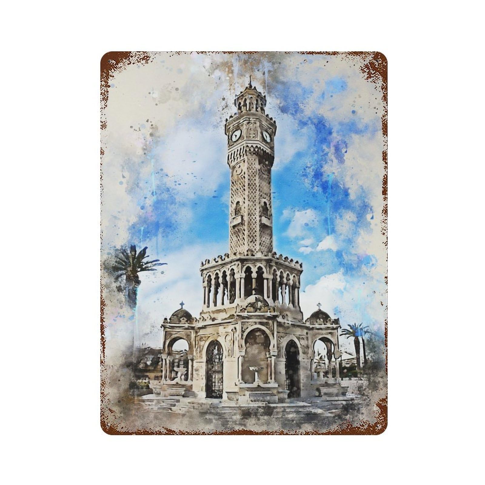 Izmir in Watercolor Vintage Rust Metal Sign 15.7"x11.8", for Pub, Kitchen And Man Cave Decor, Rustic Home Decor