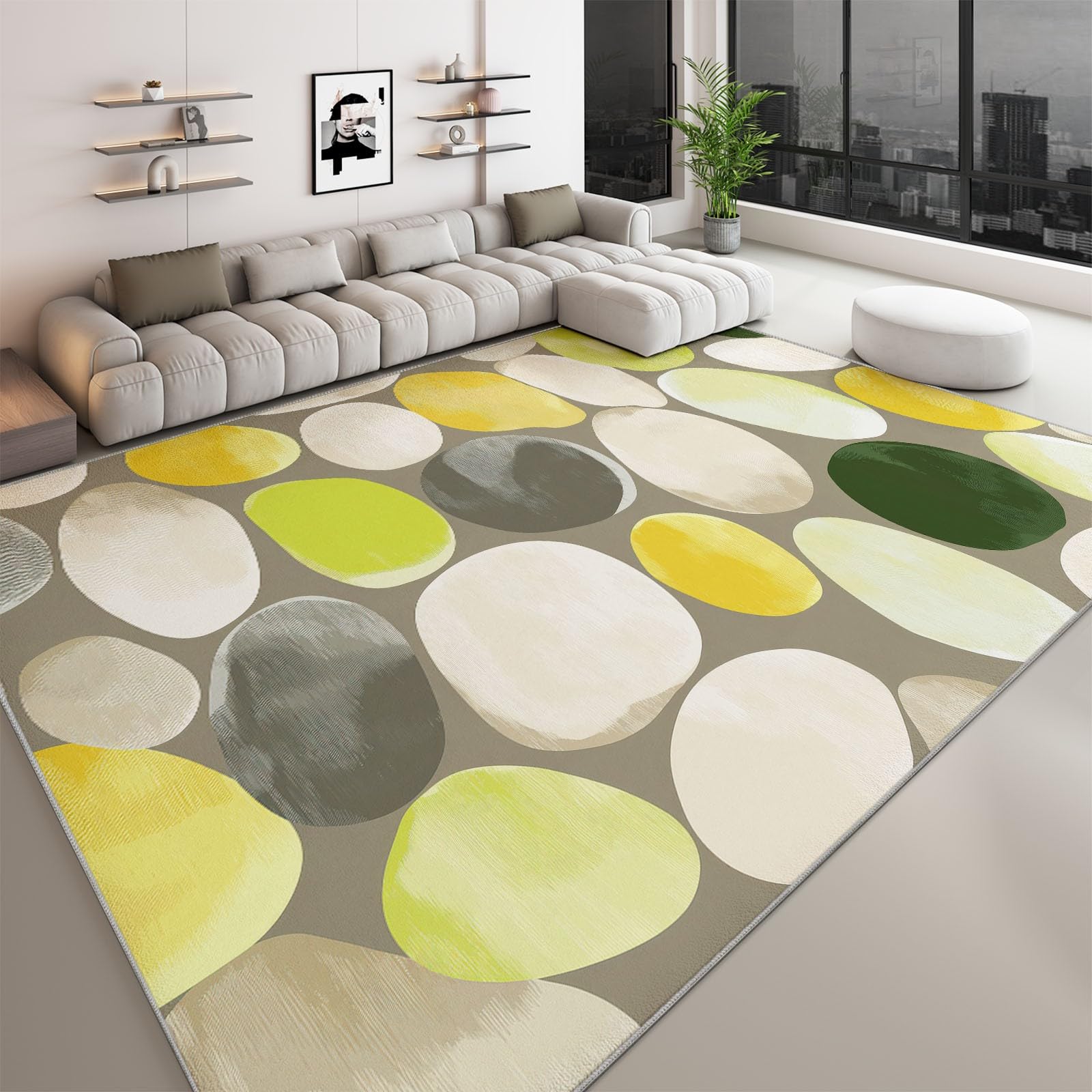 Dywan do salonu 100 x 160 cm abstrakcyjny design, nowoczesny dywan z nadrukiem geometrycznym klocki miękkie i lekkie kolory do jadalni sypialnia przedpokój biuro - antypoślizgowy dywan