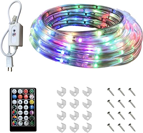Miniatura 9 de Tira de luces RGB inteligentes IC con control remoto IR, 12 pies RGB+IC LED para exteriores, luces LED de neón impermeables preestablecidas para el