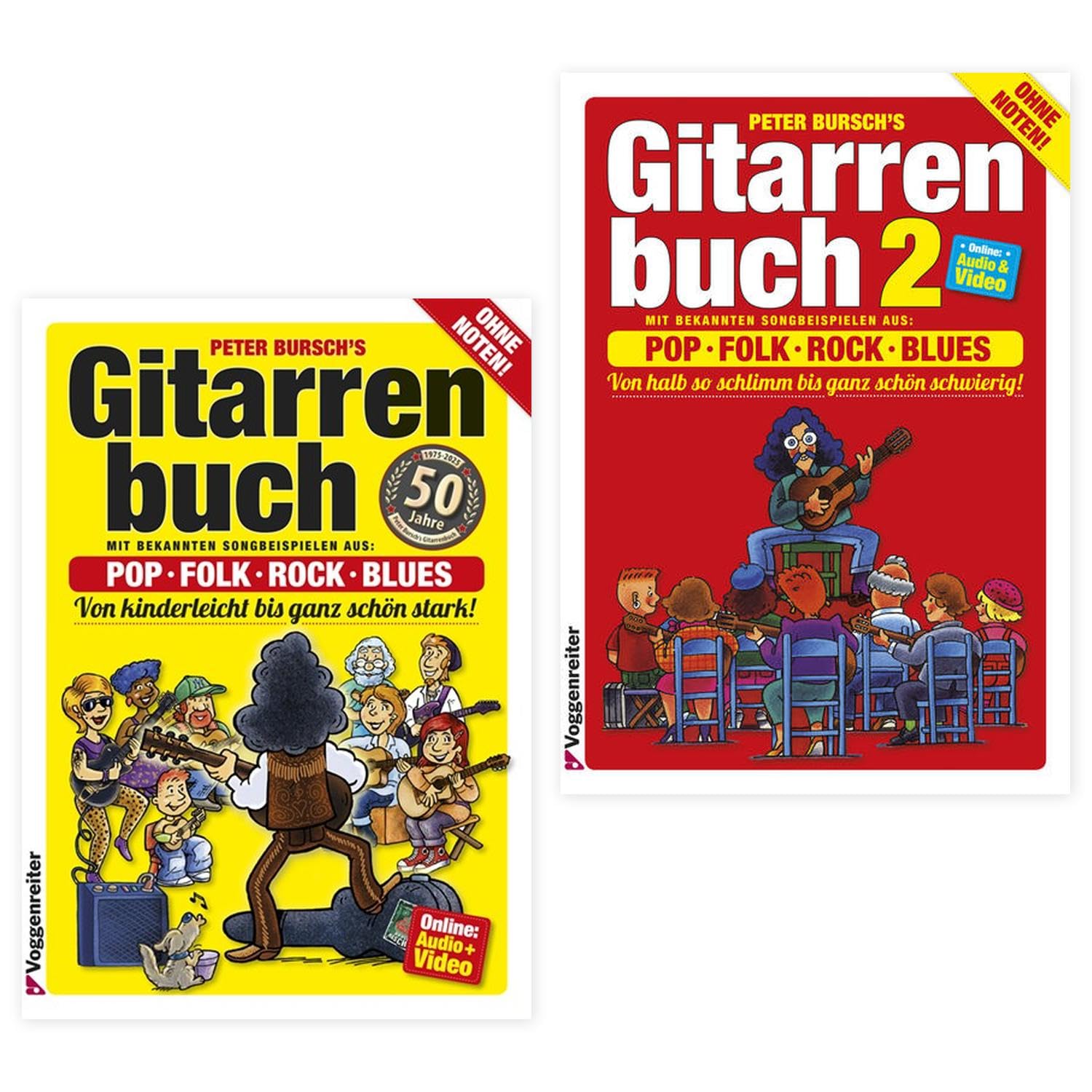 Gitarrenbuch Band 1 und Band 2 (VOG 208, VOG 214, 9783802402081, 9783802402142) + Reinigungstuch und 2 Pleks (Starterset)