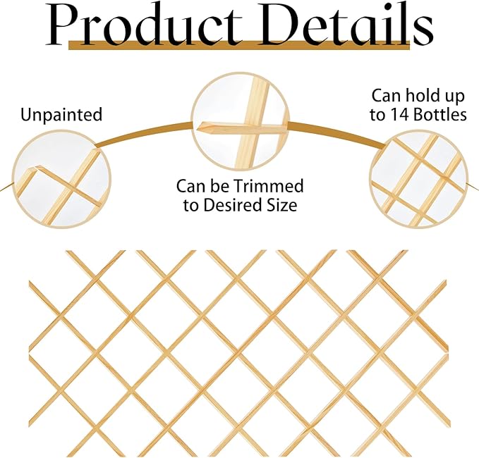 2 Piezas Panel de Celosía para Rack de Vino 14 Botellas 36" x 17", Hard Maple miniatura 3