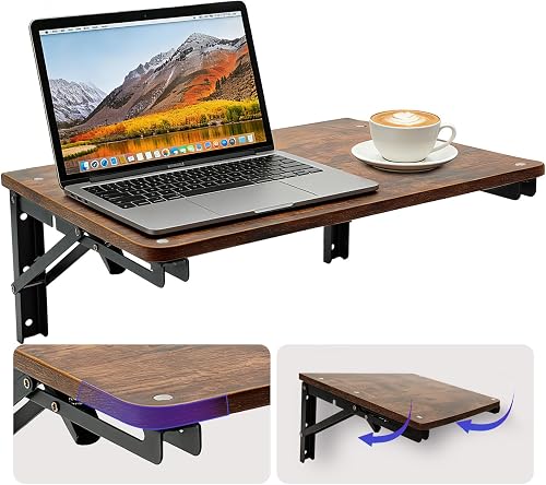 Wall Mounted Folding Table, Brown Wood Grain