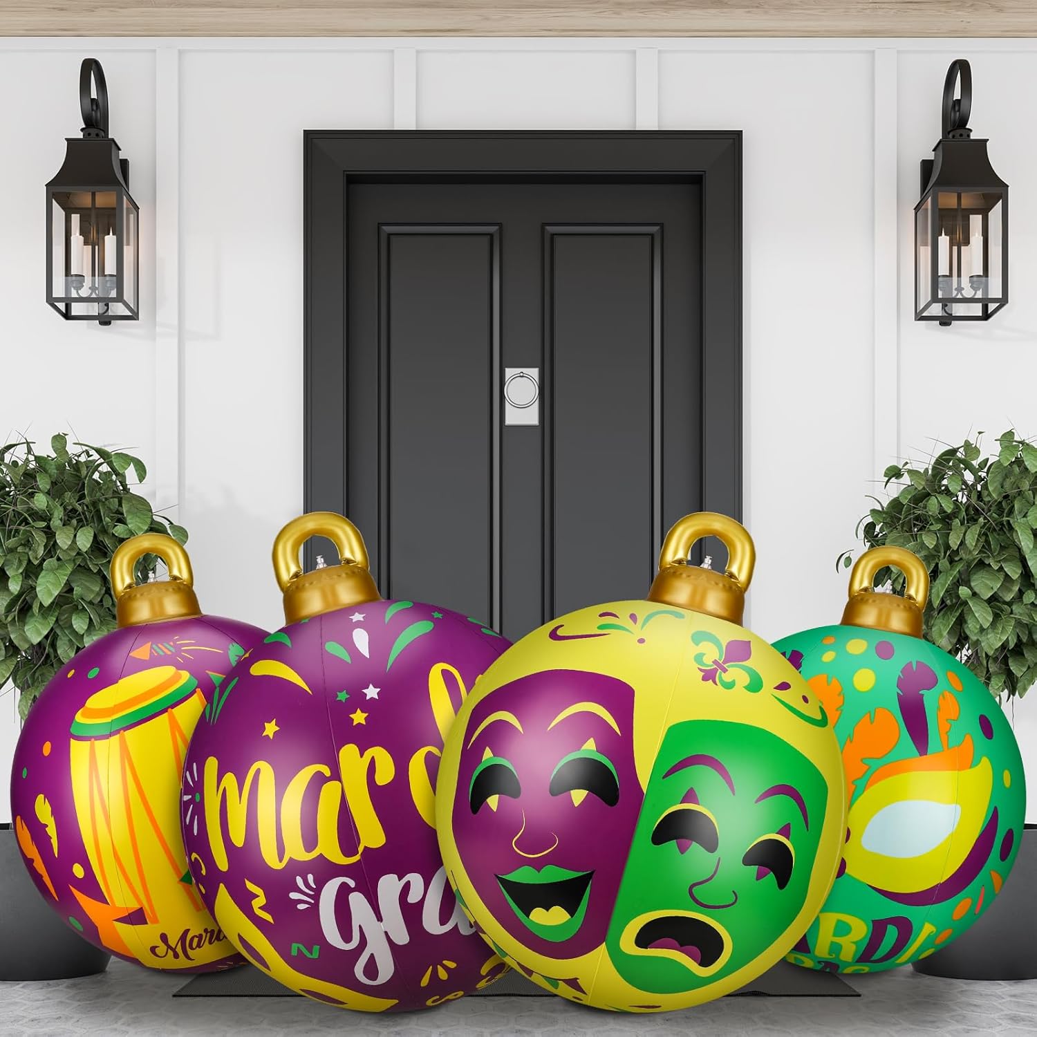 Jetec 4 Pcs 32 Inch Mardi Gras Inflatable Decorations Ball Outdoor Giant PVC Blow up Yard Decorations Hanging Ball Ornaments for Yard Lawn Outdoor Decor (Assorted) - Image 5