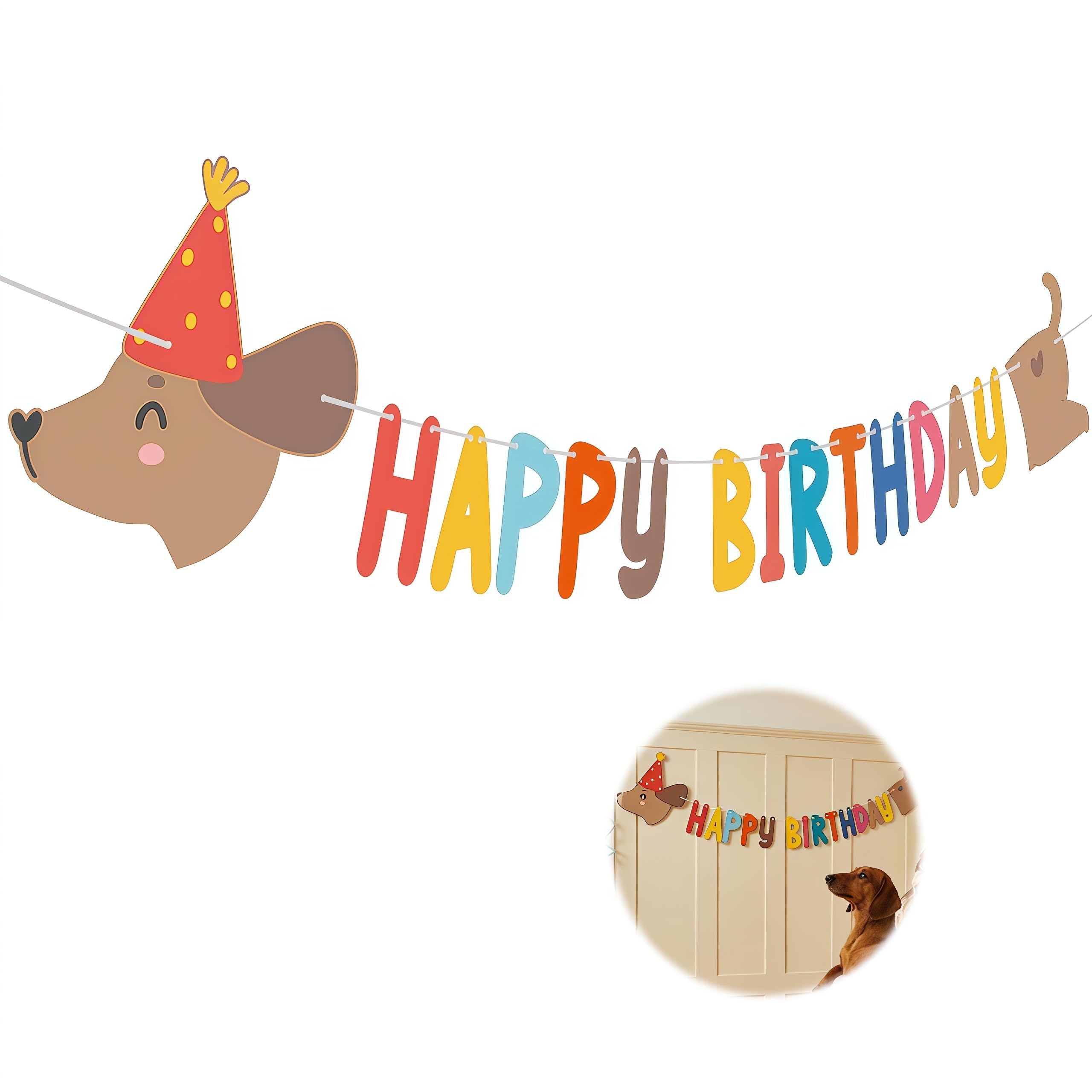 Dachshund Dog Birthday Banner Cute Cartoon Puppy Bunting for Kids Birthday Decorations Party Supplies Sausage Dog Photo Booth Backdrop Baby Shower Pet Party Garland