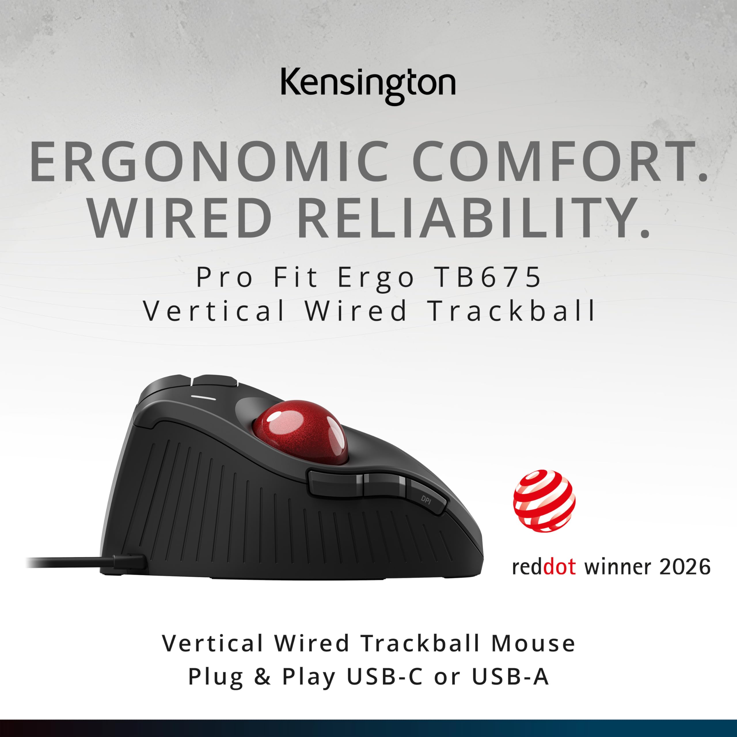 Kensington KB675 Vertikale Trackball Maus kabelgebundene, ergonomisches Design, USB-C/USB-A - Schwarz (K72170WWMY)